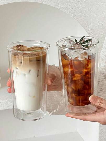 400ml ダブルウォール 断熱ガラスカップ、透明 高ホウケイ酸 耐熱コーヒーマグ、オフィス ティーカップ、ジュースグラス、夏、アルコール、抹茶に適しています