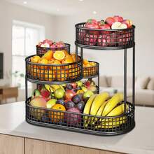 Senmeo 3-Tier Large Capacity Black Metal Fruit Basket With Lid - Rustproof Kitchen Storage For Fruits, Veggies & Snacks - Black - View 1