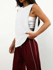 One-Piece Four-Season Women's Daily Fitness Exercise Simple And Versatile Solid Color Sleeveless Sports Vest Training Suit - 白色 - 查看 5