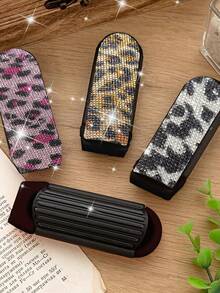 Leopard Print Folding Mirror Comb – 3 Styles Portable Compact Mirror With Built-In Air Cushion Brush, Foldable Mini Travel Makeup Mirror & Massage Comb All-In-One, Stylish Leopard Pattern Pocket Cosmetic Tool, Polished Plastic Frame, Lightweight & Convenient For Women, Teen Girls & Beauty Lovers, Perfect For Daily Hair Styling, Makeup Touch-Ups, School