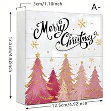 Seria roz de Crăciun, ornament artizanal din lemn de 4,92x4,92 inci, element Moș Crăciun, potrivit pentru decorarea casei, dormitor, sufragerie, masă, cadouri de Crăciun pentru petreceri, cadouri de sărbători