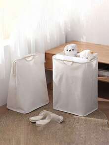 1 件大号和小号亚麻可折叠洗衣篮，便携式手柄脏衣服收纳箱，适用于卧室浴室，多功能洗衣篮，可容纳 T 恤、衬衫等家居用品 - 米色 - 查看 2