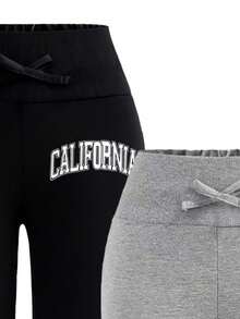 Tween Girls' Letter Print Sports Leggings - Multicolor - View 3