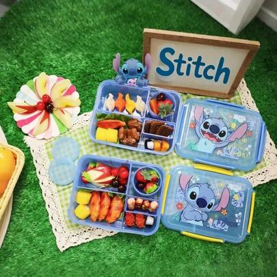 Disney Stitch Large Capacity Lunch Box, Stitch Pattern, Microwave , Leak-Proof Lid, Durable Plastic Material, Suitable For School, Work, Travel, Camping, Official Birthday Or Christmas Gift For Stitch Fans, Ideal Choice For Work Meals. Fun Stitch Theme, Microwave- Plastic Material.