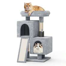 Cat Tree, 34 Inch Cat Tree Tower With 2 Cat Condo, Cat Tower With Scratching Post & Sisal-Covered Scratching Board, Cat Climbing Tower, Cat Tree For Indoor Cats - 淺灰色 - 查看 9