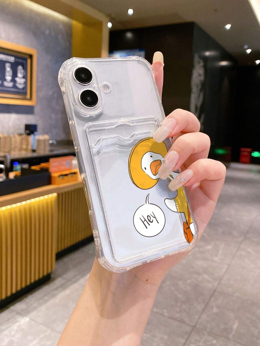 1pc White Shockproof TPU Cartoon Duck Pattern Phone Case, Suitable For IPhone, Android, OPPO Phones