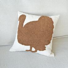 1 buc. Față de pernă din pluș brodată cu model de curcan, față de pernă decorativă de Ziua Recunoștinței cu broderie 3D