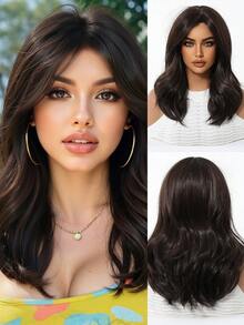 18英寸摩卡棕色侧刘海中卷合成耐热纤维假发，适合女性日常、派对、母亲节、音乐节等场合。 - 摩卡棕 - 查看 2