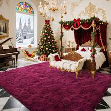 WISH TREE 8x10 Area Rugs For Living Room, Fluffy Shaggy Rug Soft Carpets, Big Rugs For Bedroom Dorm Home Decor Aesthetic Halloween Christmas Decorations And Gifts - Rượu vang đỏ - Xem 2