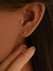 2pcs 925 Sterling Silver Ear Sticks, Women's Gold Stud Earrings Sleep Without Taking Them Off, Hypoallergenic Earrings Set - Smooth Ear Sticks - View 3