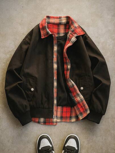 Casual Fashion Versatile Baseball Jacket, 2 In 1 Couple Jacket, Plaid Jacket, Autumn/Winter