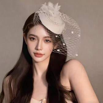 New Luxury French Net Mesh Party Mini Hat, Elegant Veil Headpiece, High-End Bridal Headwear