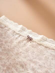 4pcs Women's Cotton Floral Print Hipster Panties, Cute Bow Decor, Sexy Lace Trim, Comfortable & Minimalist, Suitable For Daily Wear, All-Match Triangle Underwear, Fit For Young & Fresh Style - Multicolor - View 7