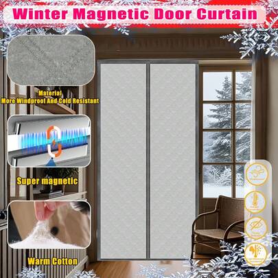 1pc Magnetic Thermal Insulation Door Curtain, Thickened Polyester Fiber Filling And Polyester Fabric, Fits Door 90cm X 200cm, Temporary Magnetic Thermal Insulation Cover For Winter, Helps Retain Warm/Cool Air