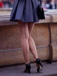 1件裸色竖缝连裤袜 - 女士优雅办公连裤袜，塑形提拉，适合搭配连衣裙（XS-XXL） - 杏色 - 查看 6