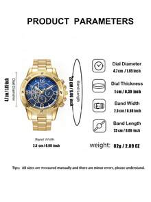 1 件/套时尚简约三眼混合刻度石英钢带手表，适合日常搭配、生日礼物、万圣节礼物、年终促销、光棍节 - 金色 - 查看 5