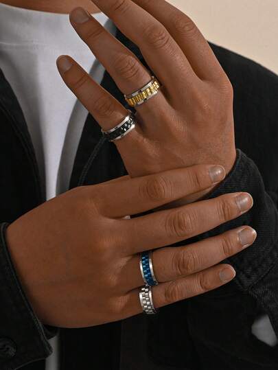 1 peça anel de aço inoxidável resistente à pressão masculino com corrente de engrenagem giratória que alivia a ansiedade, gira e irrita, anel de joia punk