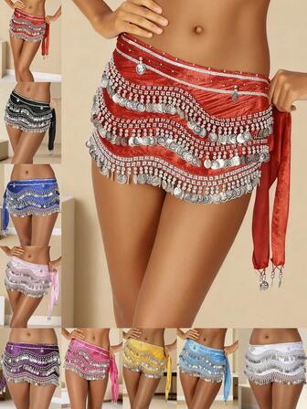 Lanț de talie pentru dansul din buric pentru femei, cu monedă de argint, șal, curea, potrivită pentru performanță și accesorii pentru costume de petrecere