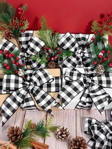 2 Rollen Buffalo Karo Juteband mit Drahtrand, Weiß Schwarz kariertes Band, für fröhliche Weihnachten, Hochzeit, Festliche Heim-Dekorationen, DIY Geschenkverpackung, Kranz, Weihnachtsbaum Schleifen Dekoration, große Schleifen Kranz Baum Dekoration für Outdoor