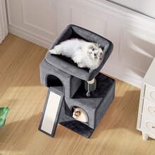 Cat Tree, 34 Inch Cat Tree Tower With 2 Cat Condo, Cat Tower With Scratching Post & Sisal-Covered Scratching Board, Cat Climbing Tower, Cat Tree For Indoor Cats - 深灰色 - 查看 4