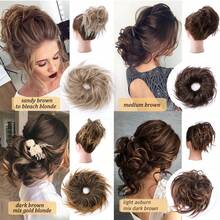 Natural Soft Messy Bun Hair Extensions X-Large Scrunchie Updo Cover Hair Elastic Band Wrap On Ponytail Hair Extensions Synthetic Straight Tousled Chignon Bleach Blonde Highlight Ombre Color Hairpiece Pony Tail Hair Piece For Women Halloween Party Daily Wedding - 彩色 - 查看 5