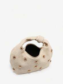 1pc Women's Vintage Simple Casual Angola Red Suede Leopard Print Bohemian Hippie Hollow Crochet Ocean Shell Faux Leather Shoulder/Underarm Baguette Bag, Suitable For Going Out, Dating, Commuting, Perfectly Matching With Fall Outfits Women - 杏色 - 查看 6