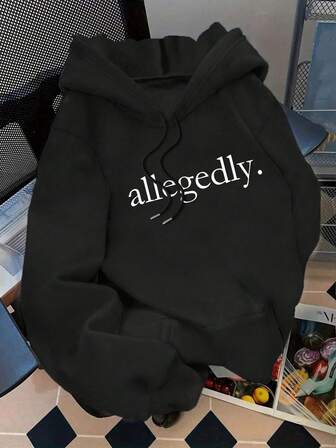 大码女款“据称”文字图案卫衣，秋季时尚印花卫衣 | 宽松休闲秋冬款