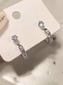 4pcs/Set Minimalist Side Zirconia Stone Stud Earrings, Versatile For Birthday Party, Date, Girlfriend Gift Or Daily Wear, Elegant Jewelry