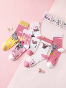 Disney 5/10 pares de calcetines genuinos con personaje de dibujos animados Dumbo, calcetines de regalo de invierno y Año Nuevo lindos, calcetines navideños de dibujos animados para mujeres, calcetines novedosos con personajes animados, calcetines para parejas, excelentes para regalos y fiestas - Multicolor - Ver 3