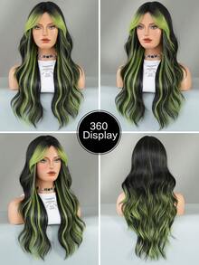 AKAKO 24 Inch Green Highlight Long Wavy Wig With Curtain Bangs, High Quality Heat-Resistant Fiber Synthetic Wave Curly Hair Wig, Gorgeous Goth Style Costume Wigs For Women Halloween Party Masquerade Ball,Music Festivals & Carnival Use - 挑染綠色 - 查看 6
