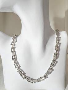 Necklace And Bracelet Set With Chain Links, 18k Gold Plated And 925 Silver - 銀色 - 查看 14