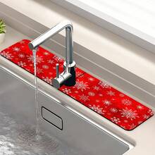 1 pieza Feliz Navidad, Estera de fregadero de barro de diatomeas con copos de nieve festivos - Estera protectora antideslizante y absorbente para encimeras, para decoración del hogar, oficina y granja. - Multicolor - Ver 6