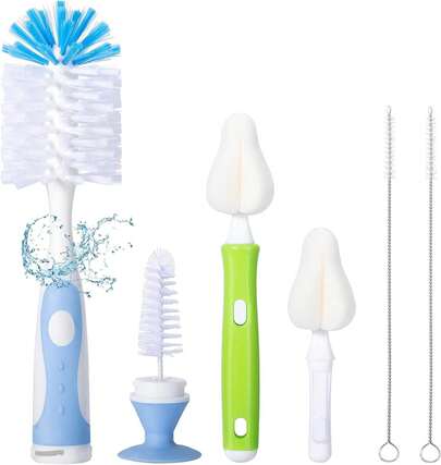 6 Cepillos para Botellas Multifuncionales con Base de Cepillo de Limpieza Oculta, 1 Cepillo de Botella de Nylon, 2 Cepillos de Esponja, 2 Cepillos de Paja, Cepillos para Botellas