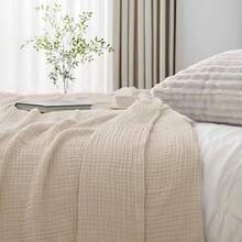 Muslin Throw Blanket 50x65 Inches, Cozy Soft Lightweight Pre-Washed Cotton, All Season Breathable 4-Layer Gauze Throw Sofa Couch Bed, Dusty Olive, Blanket - 02 - 中性 - 查看 3