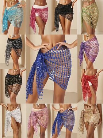 وشاح رقص البطن المجوف للنساء، تنورة رقص البطن المزينة بالشراريب للنساء، إكسسوارات زي رقص البطن، إكسسوارات للمهرجانات والكرنفالات، سلسلة خصر لامعة مرصعة بالترتر للحفلات