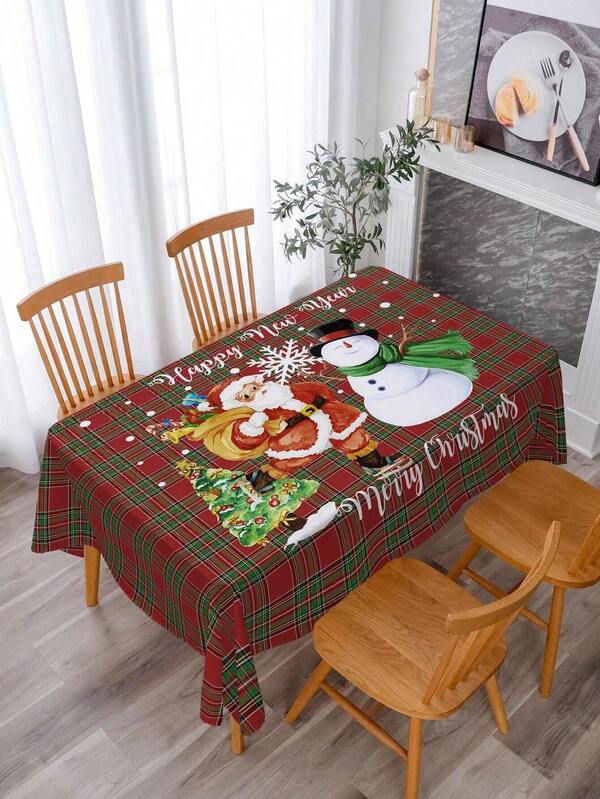 1pc Christmas Snowman Pattern Printed Tablecloth