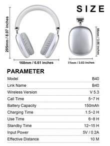 Cool Advanced Simplicity Style Wireless Headphones, Long Battery Life Over-Ear Headset With Adjustable Design, Ideal For Music, Sports, Gaming - Push Button Volume Control, Type-C Charging, Rechargeable Lithium Polymer Battery