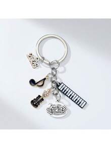 1 Pc Musical Instrument Keychain, 2025 Keyboard Guitar Clef Piano Keychain, Piano Teacher Keychain, Couples DIY Accessory Car Accessories Bag Charm Backpack For School - Multicolor - View 8