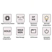 HT - 86 Temperatura Digital y Humedad del Medidor Higrmetro Termmetro de Temperatura Hmeda de Temperatura y Medidor de Temperatura del Punto de Roco, Punto de Roco - 5060, Bulbo Hmedo - 2060 - Amarillo - Ver 6