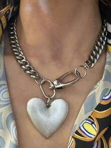 1 件时尚银色金属链多层项链，创意粗链设计，适合派对和日常佩戴 - 銀色 - 查看 14