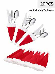 20 piezas/10 piezas/1 pieza Portacubiertos con sombrero de Navidad, Portacubiertos de tela no tejida de Papá Noel en miniatura, Decoraciones para paletas y botellas de vino, Decoración de mesa para fiestas de Navidad, Acción de Gracias y otras ocasiones festivas, Navidad