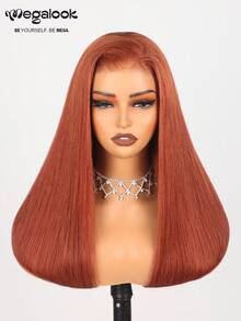 MEGALOOK 200% 密度姜棕色直发假发,6x5 双层蕾丝编织,100% 真人发丝,沙龙级奢华无胶假发,隐形结,预修剪蕾丝,自然发际线,透明蕾丝封口,配有耐用透气帽 - 薑黃色和橙色 - 查看 4