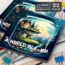 1pc Enchanted Forest In A Jar Adult Coloring Book - Vibrant Fairy Tale Scene With Mushrooms, Butterflies, And A Whimsical House - Ideal For Birthday, Christmas, Halloween, And Party Gifts, Party Coloring Book | Whimsical Illustration | Detailed Coloring - Multicolor - View 4