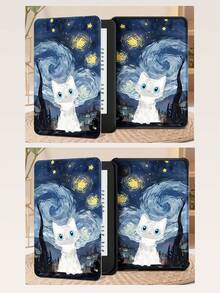 White Cat Tablet Case With Van Gogh Starry Sky Pattern, Compatible With IPad 9.7/10.2/10.5/10.9/12.9/Pro 11, 10th Generation, Compatible With Samsung Galaxy Tab S6 Lite 10.4-Inch, Compatible With Kindle Paperwhite 12th Gen 2024, Kindle (11th Generation) 2022 Release, Soft Fall Protection, Smart Stand/Auto Wake/Sleep