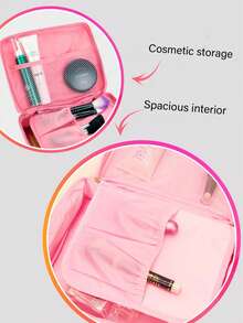 1 便携式双层化妆包 防水旅行洗漱包 可拆卸化妆刷收纳包 旅行配件 多隔层美妆收纳包 护肤包 沙滩包 可折叠旅行化妆包 加大加厚 防水防尘 - 藕粉色 - 查看 8