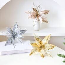 Artificial Mesh Flower Christmas Flower Christmas Tree Decoration, Sequin Velvet Handmade Flower, Gold Powder Christmas Flower Home Decor Christmas Decorations Room Decor
