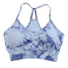 CHRLEISURE-Sujetador deportivo Tie Dye para mujer, ropa interior deportiva con almohadilla para el pecho, camiseta sin mangas de entrenamiento ajustada elástica, chaleco atlético, ropa de gimnasio - Azul profundo - Ver 8