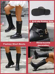 planare Fall/Winter 2025 New Black Side Zipper Mid-Calf Boots For Women, Classic Elegant Slip-On Style, Personalized Gift For Her, Suitable For Wedding, Party, Holiday, Vacation, Festival, Comfortable Wear - Black - View 12