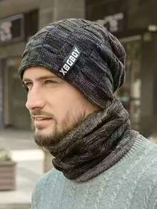 2 Stücke Winter Warm Fashion Urban Beanie Set - Dicke Fleece Halswärmer und Beanie mit warmen Ohren, Beanie Radfahren Winddicht gestrickte Mütze für Herren Damen