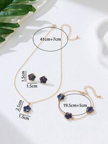 4pcs/Set Fashion Black Flower Decor Jewelry Set For Women For Daily Decoration Valentine's Day Gift Valentines,Mom,Mother,Mother's Day,Gift - Ink Black High-end Clover Jewelry - View 6